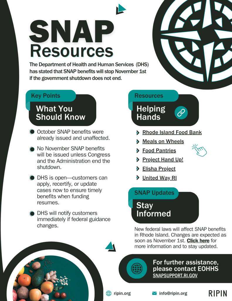 RIPIN SNAP Resources Information Sheet for Rhode Island residents affected by the pause in SNAP Benefits